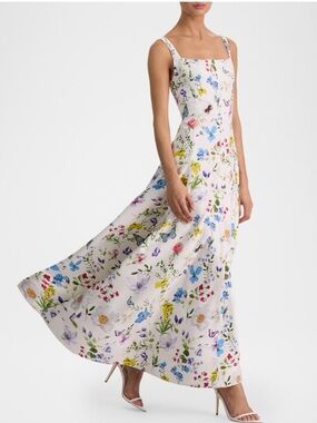 Alice + Olivia White Floral Square-Neck Maxi Dress